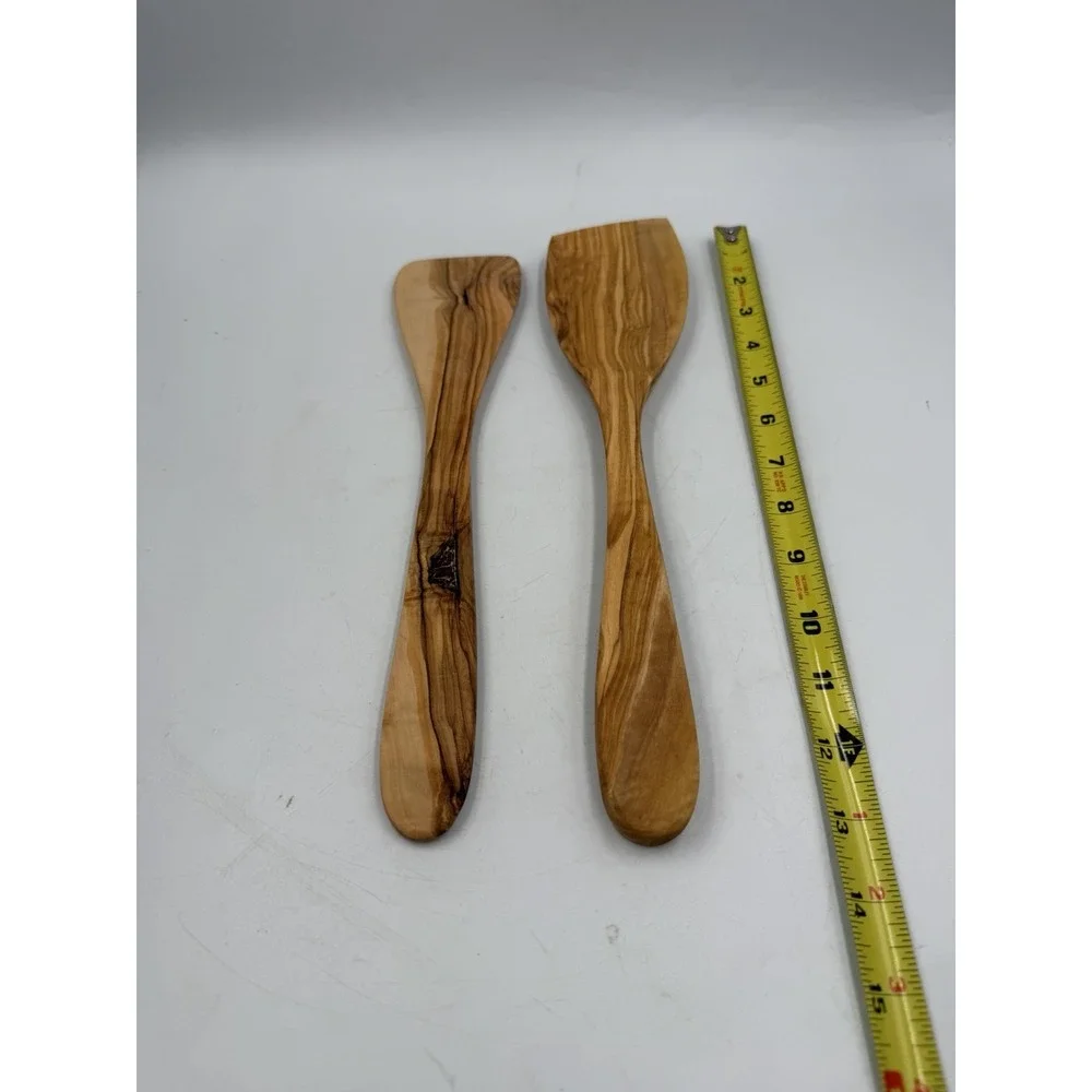 Olive Wood Kitchen Utensil Set of 2 Handcrafted Spoon & Spatula Cooking 12